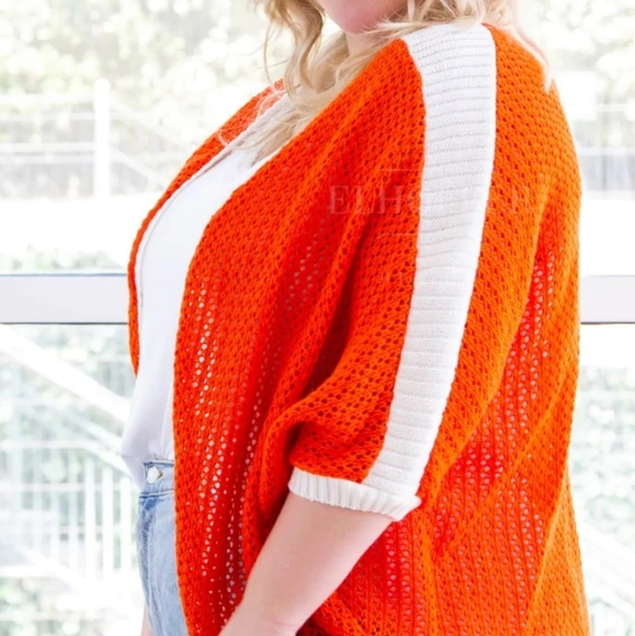 Prelove Women's Elhoffer Design Galactic Rebel Dolman Shrug Color Orange/White - Picture 2 of 8